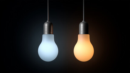 二つの曇りガラス電球が放つ対照的光