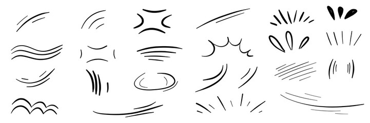 hand-drawn black movement lines set showing motion or dynamic effect isolated on white or transparent png