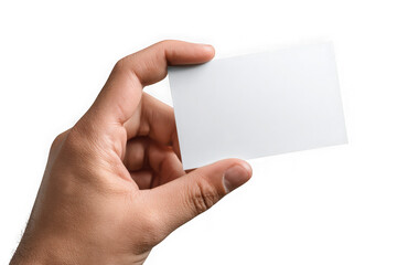 Obraz premium Photo of human hand holding a blank white business card isolated on transparent background