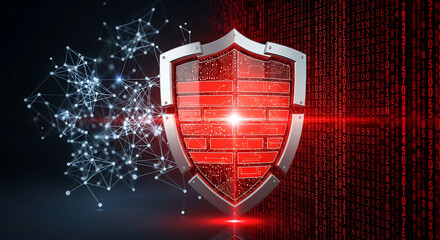 Digital firewall shield protecting against cyber attack and data breach