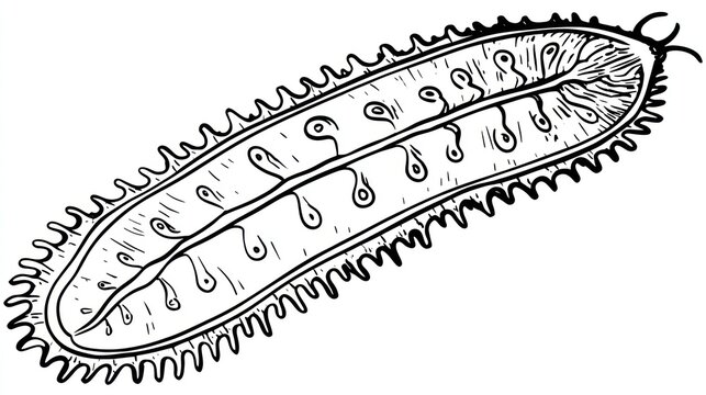 A black and white illustration of a flatworm