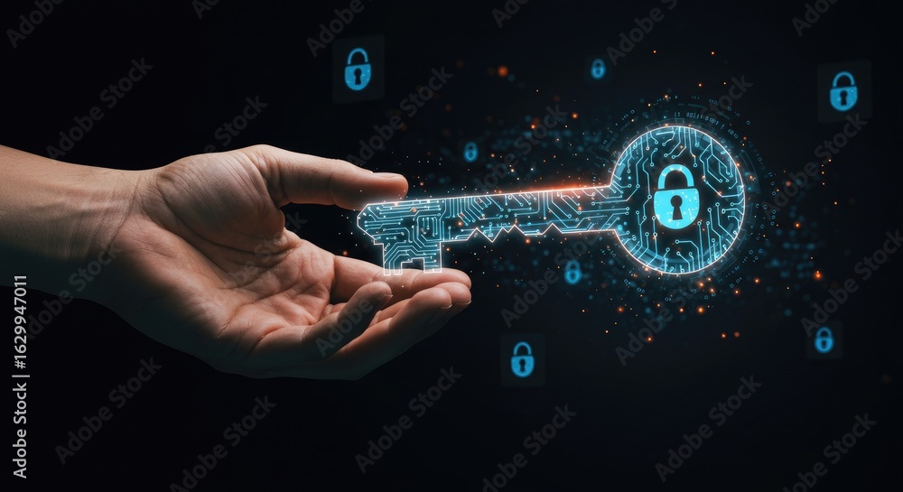 Aufkleber digital key in hand illustrates cybersecurity and access control secure technology digital graphic f
