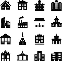 Obraz premium Collection of black building icons on white background
