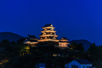 Illuminated Night View of Historic Ozu Castle in Ehime, Japan


