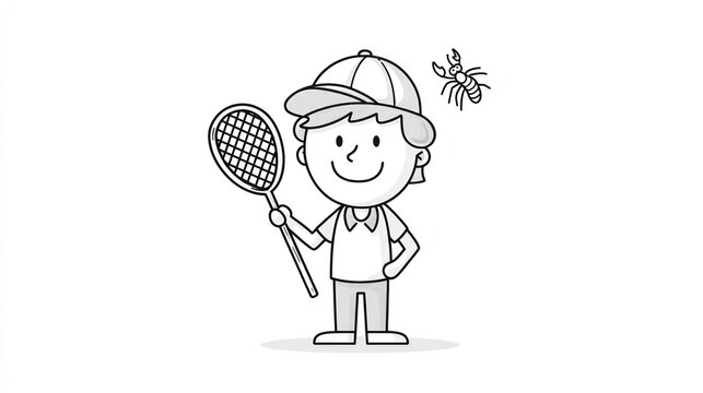 Cartoon boy holding a net