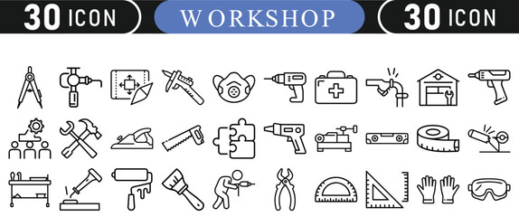 Collection of hand drawn workshop and tool icons