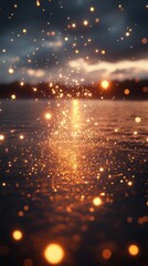 Tranquil Peaceful Light Sparkles Over Water Surface