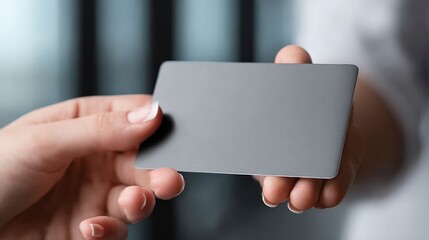 Hand Offering Empty Plastic Gift Card for Convenient Shopping and Financial Services Solutions