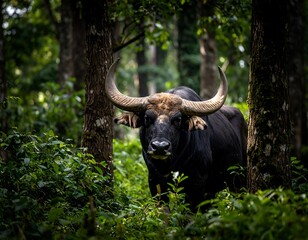 Bull in a lush forest