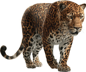 Fototapeta premium Majestic jaguar with distinct rosette spots standing proudly isolated on transparent background