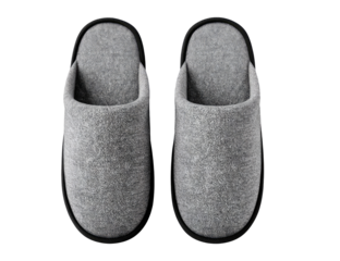 Gray felt house slippers, top view.  Soft, simple, comfortable