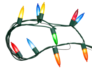  Curved String of Multi color Christmas Lights in Soft Loop, Front View, Isolated on Transparent Background PNG