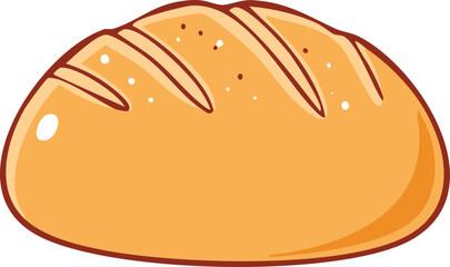 A cartoon illustration of a golden-brown loaf of bread, freshly baked.
