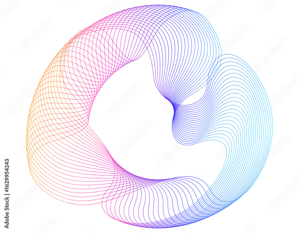Poster design elements. wave of many purple lines circle ring. abstract vertical wavy stripes on white back