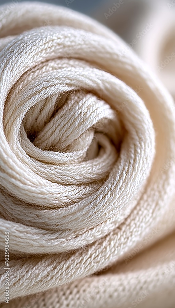 Poster seamless texture displaying soft fabric roll, smooth white knitted textile for graphic design use