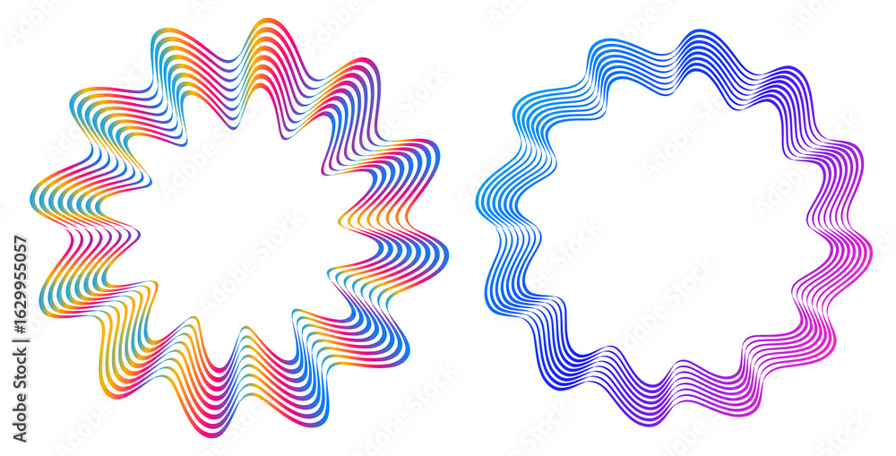 Poster design elements. wave of many purple lines circle ring. abstract vertical wavy stripes on white back
