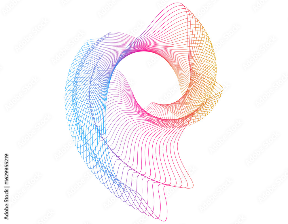 Poster design elements. wave of many purple lines circle ring. abstract vertical wavy stripes on white back