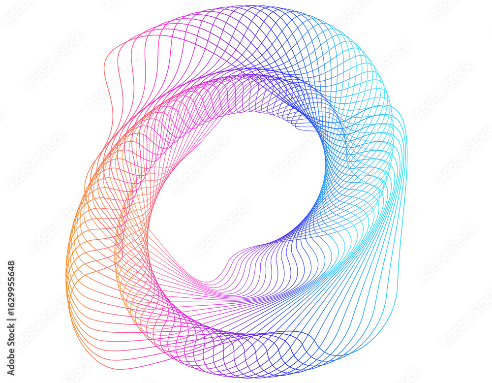 Poster design elements. wave of many purple lines circle ring. abstract vertical wavy stripes on white back