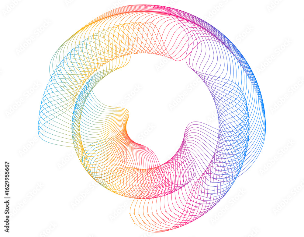 Poster design elements. wave of many purple lines circle ring. abstract vertical wavy stripes on white back