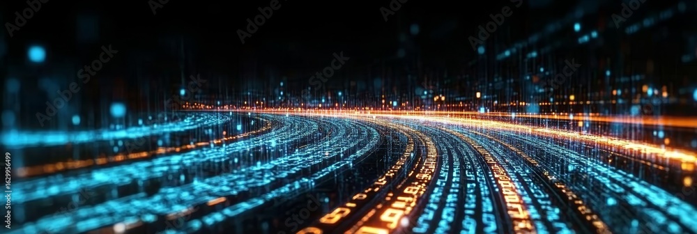 Poster digital data transformation and communication speed in cyber space with traffic illustration