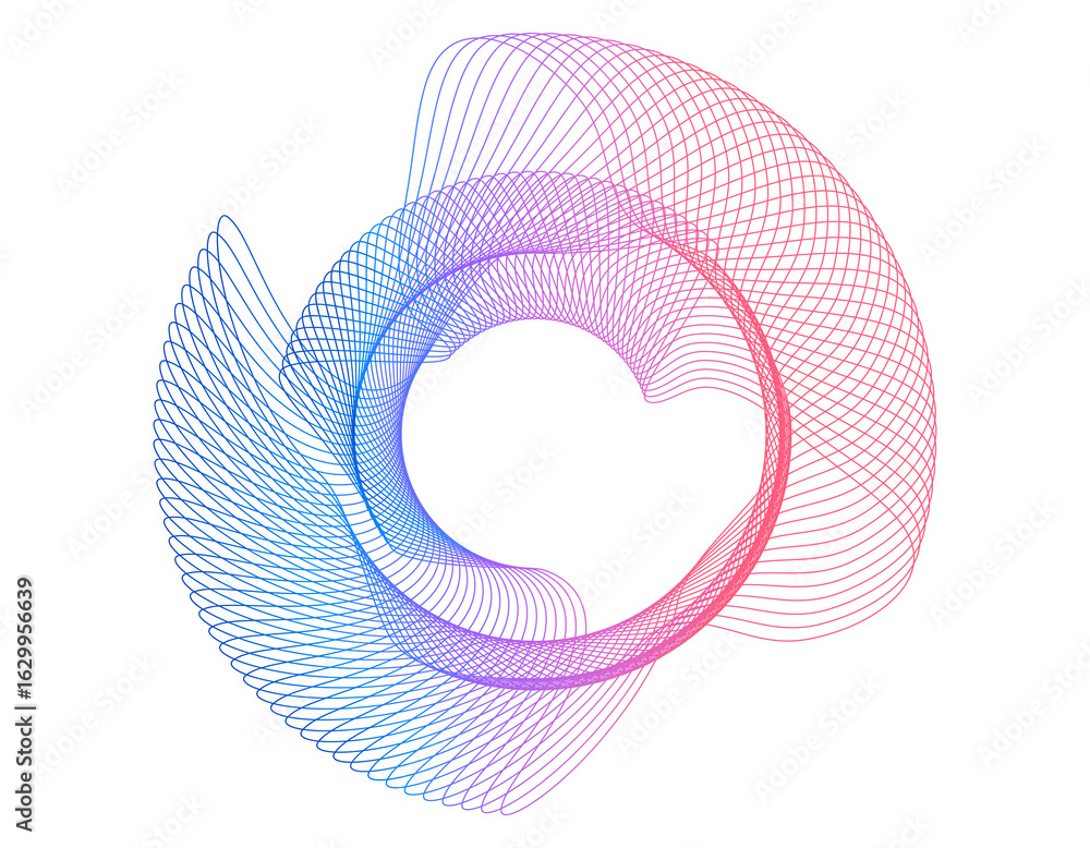 Poster design elements. wave of many purple lines circle ring. abstract vertical wavy stripes on white back