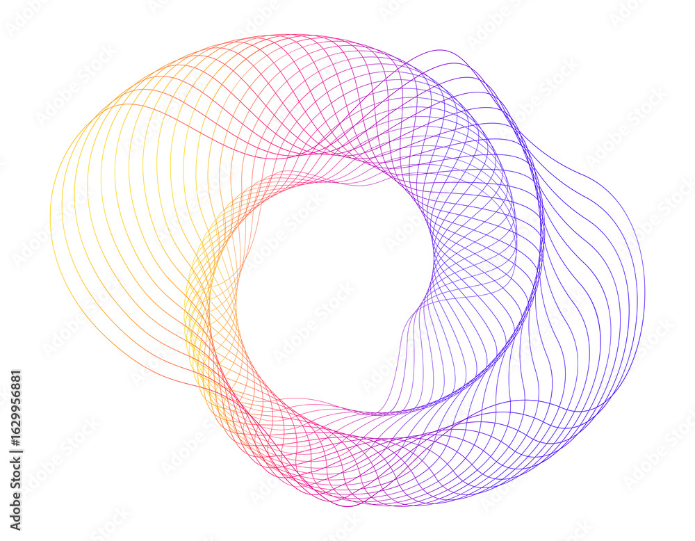 Poster design elements. wave of many purple lines circle ring. abstract vertical wavy stripes on white back