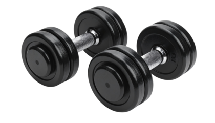 black dumbbells on a white isolated background for fitness and exercise. transparent