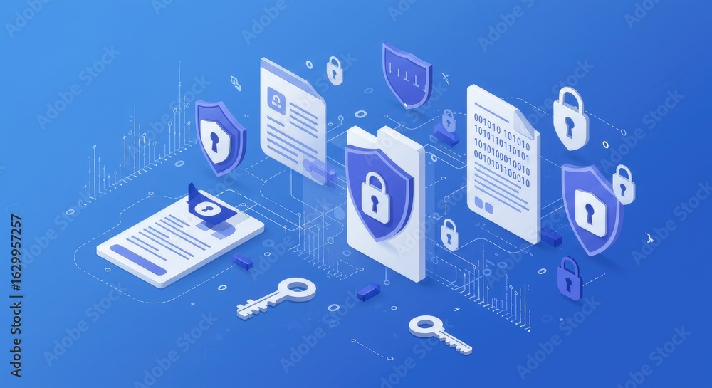 Poster digital security protection concept graphic design secure data access illustration
