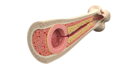 Detailed Cross Section of Human Bone Anatomy Featuring Bone Marrow Cancellous Bone and Compact Bone Structure for Medical Education