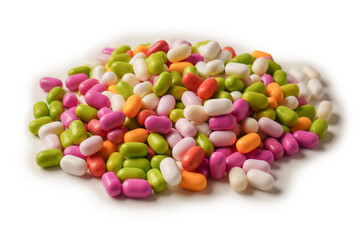 Sweet multicolored candies isolated on white background.