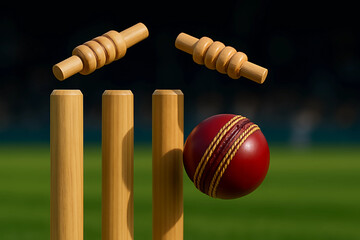 Close-Up of a Club Cricket Ball Hitting the Stumps and Bails