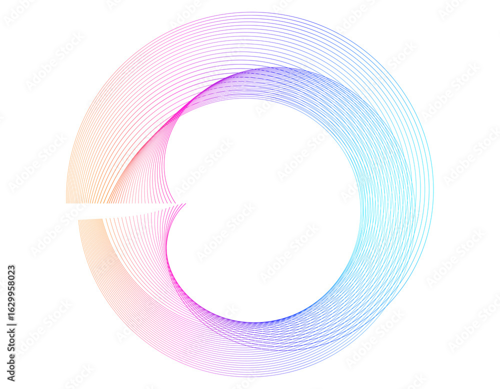 Poster design elements. wave of many purple lines circle ring. abstract vertical wavy stripes on white back