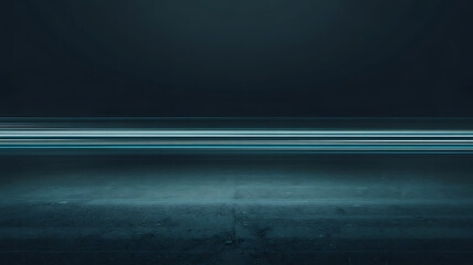 Dark, teal-lit space, smooth horizontal line.
