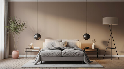 Simple, modern bedroom with neutral tones.
