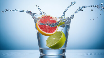 Refreshing citrus splash in water.
