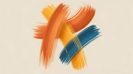 Abstract painting; orange, yellow, and teal brushstrokes.
