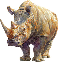 Fototapeta premium A detailed illustration of a rhinoceros standing majestically on a transparent background isolated on transparent background