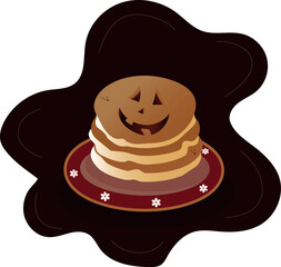Halloween Pancakes with Jack-o'-Lantern Face