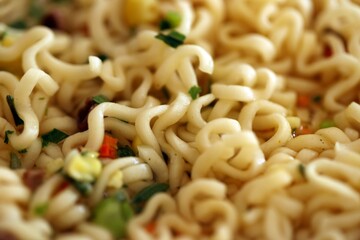 Noodles with spicy sauce and green onion chopped parts