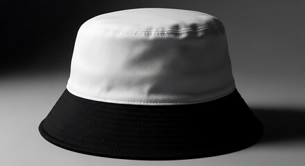 Fototapeta premium A stylish white and black bucket hat is presented against a gradient background