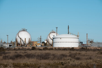 Industrial facilities of the Argentine petrochemical industry, Patagonia, Argentina.