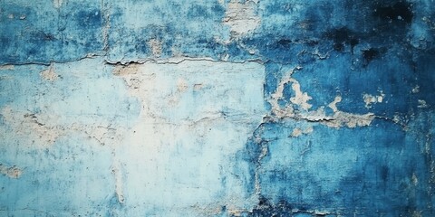Obraz premium Aged Distressed Blue Wall with Peeling Paint and Textures, Perfect for Artistic Abstract Backgrounds