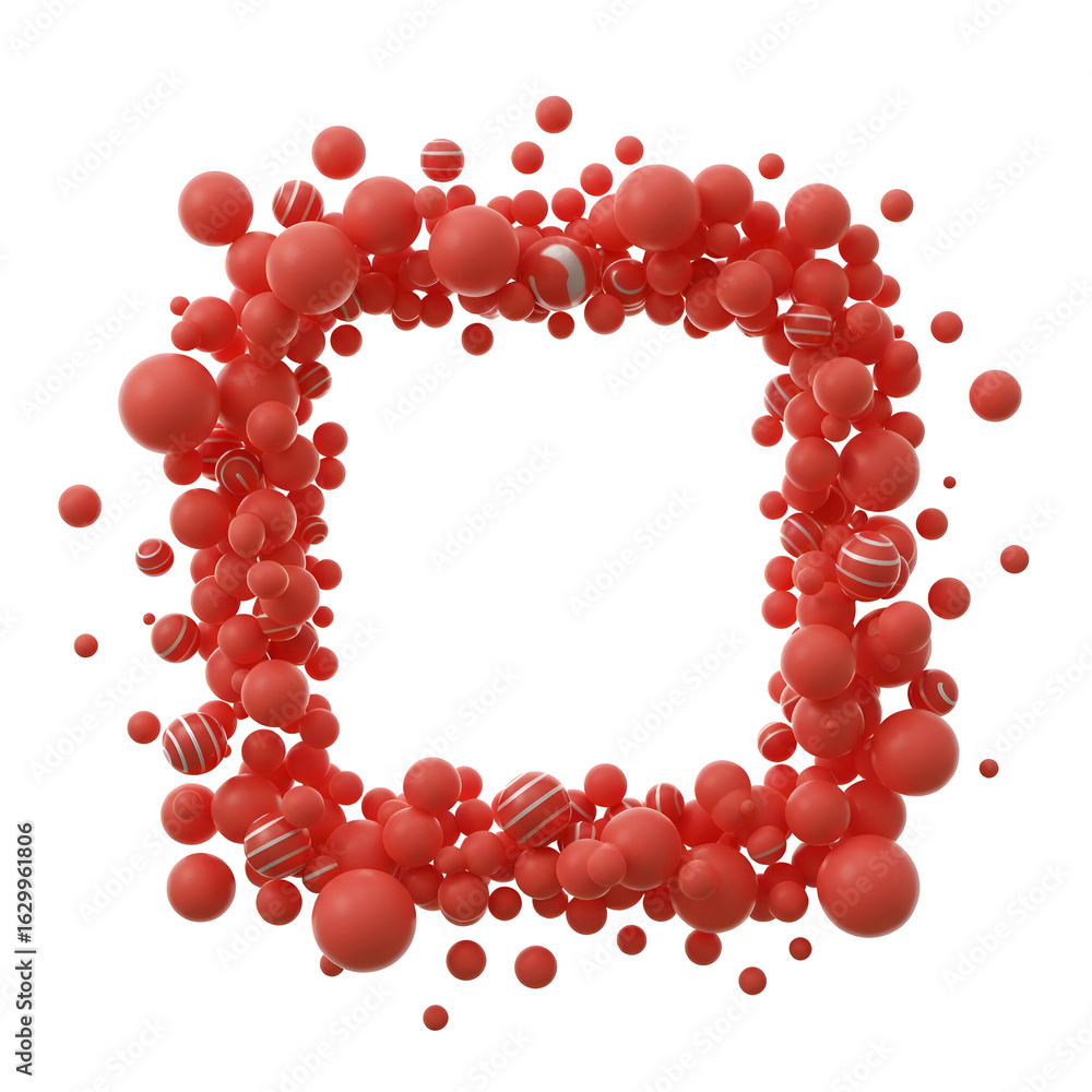 Aufkleber red spheres with white stripes in a square frame against a white background. floating design element