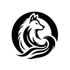 Clean black and white silhouette vector of a wolf on white background