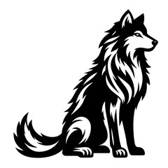Clean black and white silhouette vector of a wolf on white background