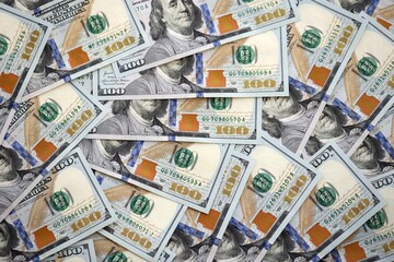 Lots of american dollar bills in big stack. United states money banknotes
