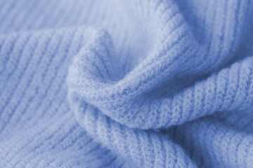 Knitted cashmere blue fabric texture with large fold
