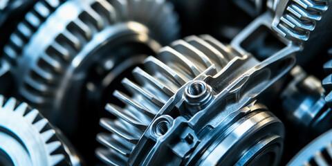 Fototapeta premium Dynamic close-up of intricate metal gears in motion Generative AI