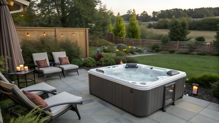 A hot tub situated on a patio. perfect for relaxation and outdoor living