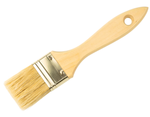 Wooden paint brush with natural bristles, a versatile tool for artistic expression and home improvement projects, offering precision and control on transparent background